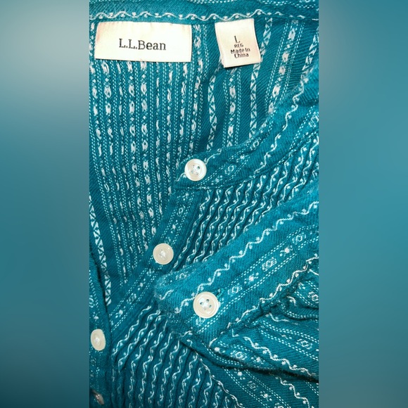 Vintage Style L.L. Bean Dobby Pintuck Teal Flannel Prairie Nightgown Womens L - Picture 6 of 7